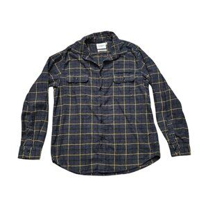 Goodfellow Men Large Gray Yellow Standard Button Cotton Flannel Plaid Shirt